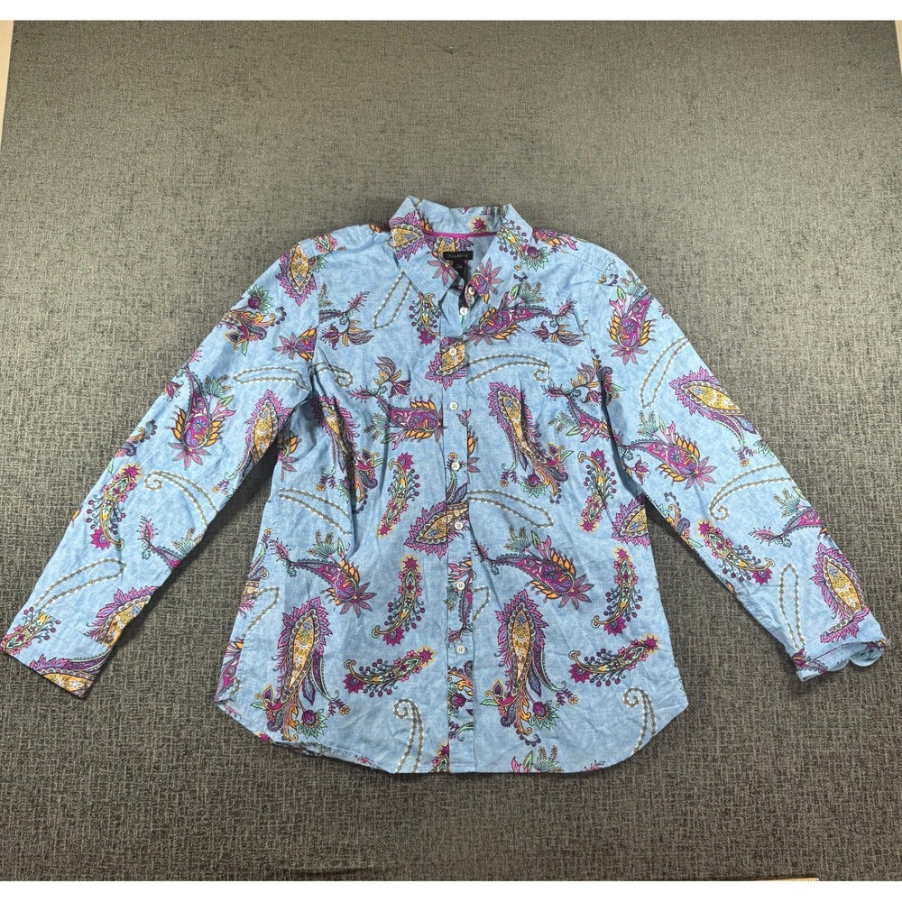 Talbots Womens Blue Paisley Chain Print Button Down Shirt Size M Long Sleeve